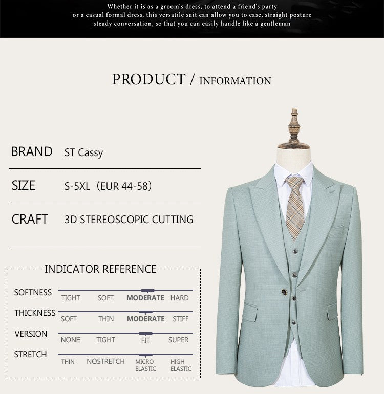ST Cassy High Quality Men's Suit Summer thin Green  Slim Fit Formal Business Office Men's Suits?jacket+Vest+Pants?