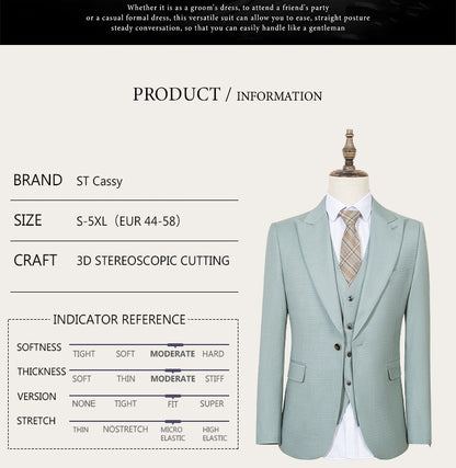 ST Cassy High Quality Men's Suit Summer thin Green  Slim Fit Formal Business Office Men's Suits?jacket+Vest+Pants?