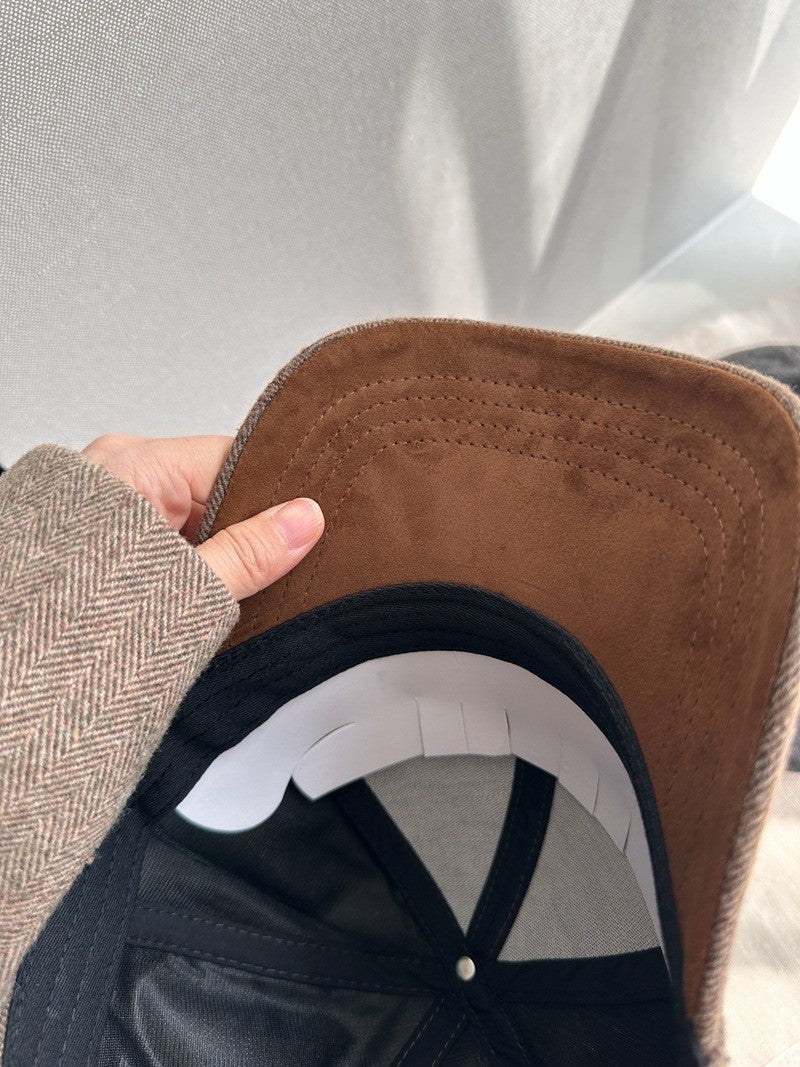 Stylish Wool Herringbone Baseball Cap for Men & Women, Thick Hard Top, Small Face