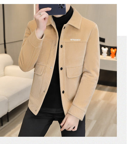 2022 Winter Wool Blends Jacket Plush Velvet and Short Thicken Trench Coat Casual Business Woolen Overcoat Social Men Clothing