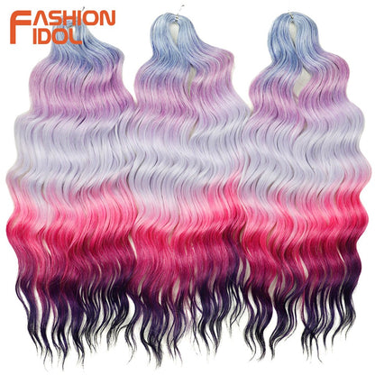 FASHION IDOL Cabelo de Crochê Torção Laranja Extensões de Cabelo Trançado de Onda Profunda Sintética Cabelo Onda de Água 24 Polegadas Fibra Resistente ao Calor
