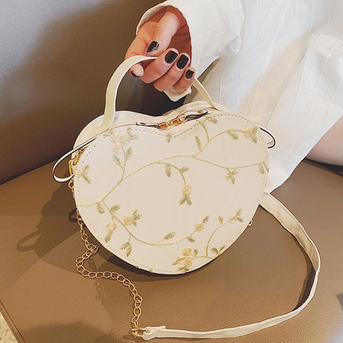 Women Sweet Crossbody Bag PU Leather Handbags with Lace & Flower Pattern for Commuting Business Travel