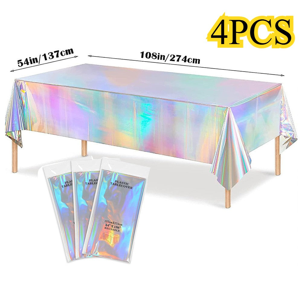 Laser Rainbow Theme Party Disposable Tablecloth & Rectangular Mantel De Mesa Cover for Birthday Wedding Home Decor Supplies