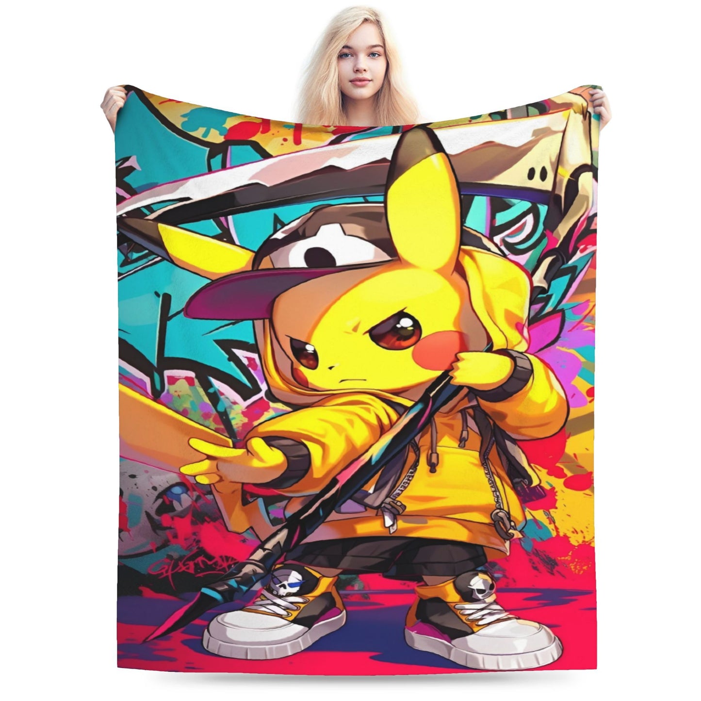 Cobertor de Flanela com Cena Clássica de Pokémon para Cama Super Quente, Mantas para Sofá, Cadeira, Piquenique, Colcha Engraçada, Capa para Sofá-Cama