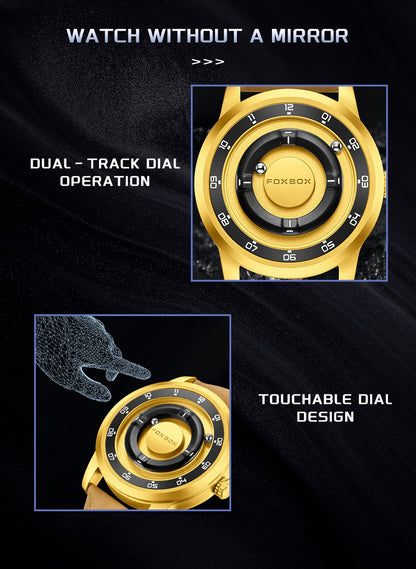 FOXBOX Fashion Unique Dial Man Watch Leather Casual Sports Srolling Bead Magnetic Force Waterproof Quartz Watches for Men Clocks