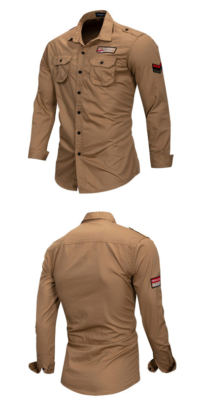 Fredd Marshall 2022 New 100% Cotton Military Shirt Men Long Sleeve Casual Dress Shirt Male Cargo Work Shirts With Embroidery 115