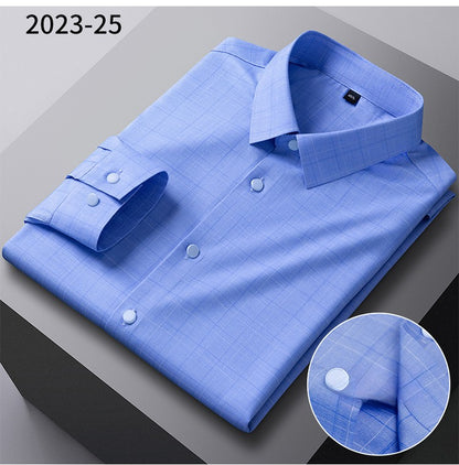 New in shirt elastic plaid casual long sleeve shirts for men slim fit formal shirt fashion easy-care elegants business clothes
