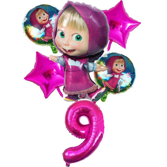 Masha and The Bear Theme Birthday Party Supplies Girls Masha Tableware Set Balloons Plates Cups for Kids Party Baby Shower Decor