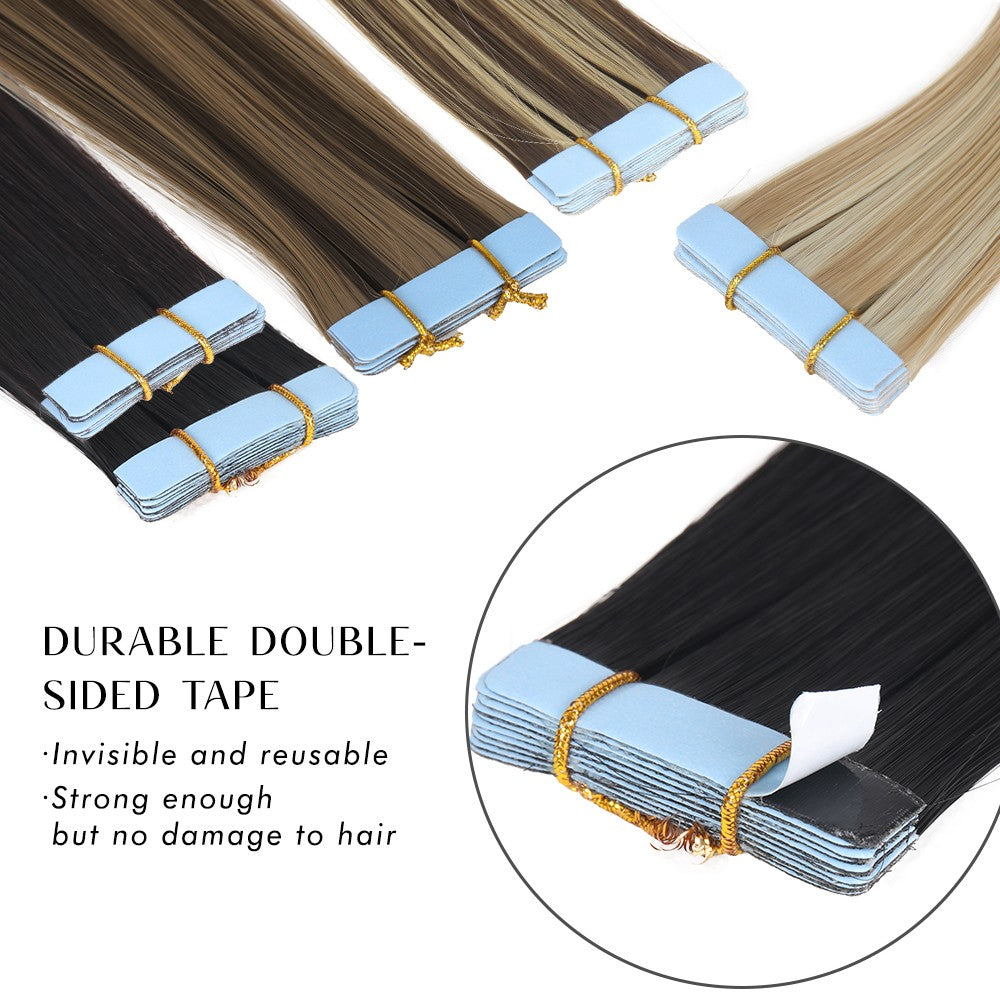 Extensões de Cabelo de Fita Adesiva de 20 polegadas, 10 peças, Sintéticas, Longas e Lisas, Peça de Cabelo com Fita Adesiva Invisível e Sem Costura