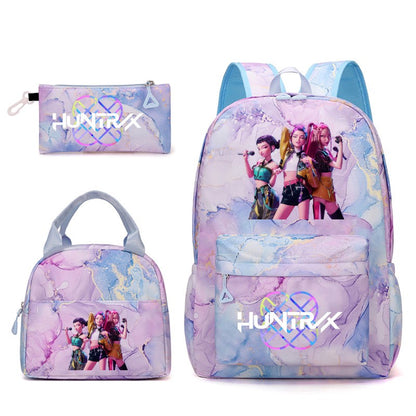 3pçs Mochilas K-pop Demon Hunters Desenho Animado Anime Escolar com Lancheira Mochilas Infantis Impermeáveis Presentes para Aluno