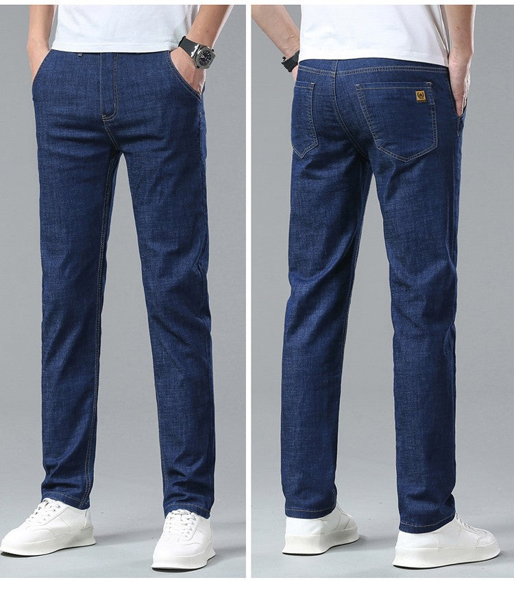 Light Blue Classic Business Casual Cotton Pants Fashion Breathable Denim Elastic Trousers Brand Men's Clothing Straight Jeans