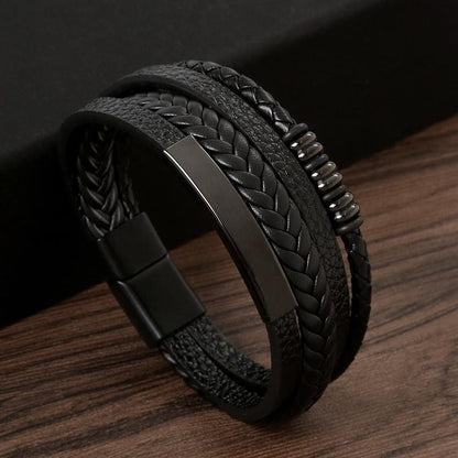 Pulseira de Couro Masculina Punk com Fecho Magnético de Aço Inoxidável Trançado em Camadas Envoltório de Couro Pulseiras Presente Joias Masculinas