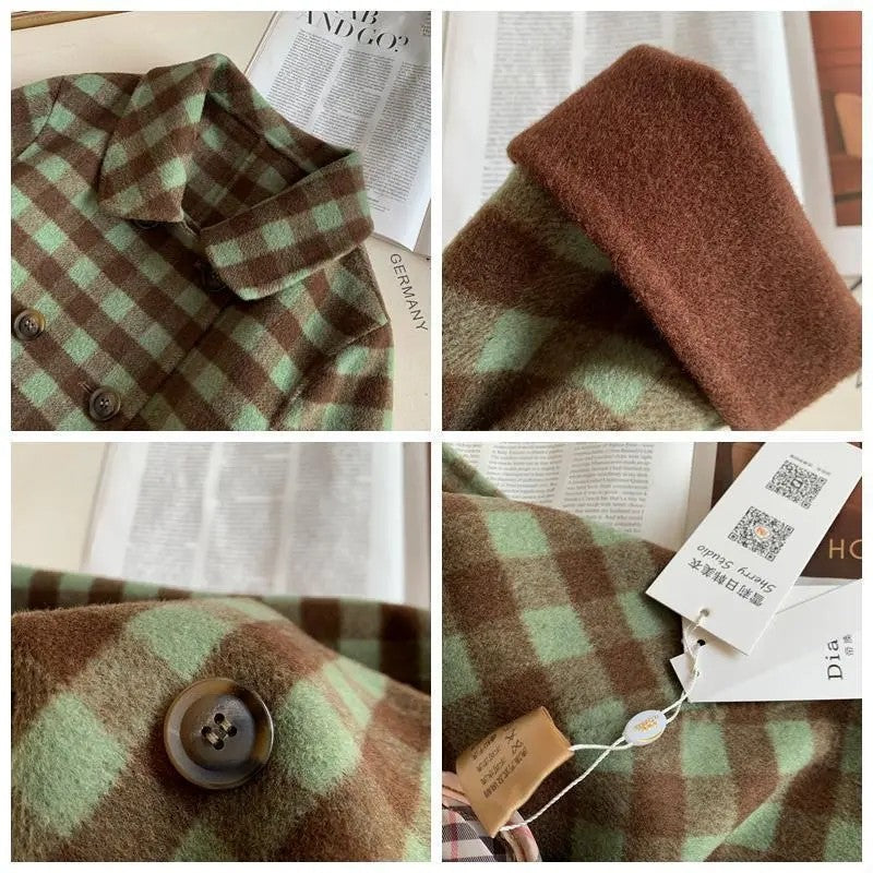 2024 Autumn Winter Women Double Sided Woolen Coat Color matching Woolen Jacket Female Doll collar Mid length Leisure Outerwear