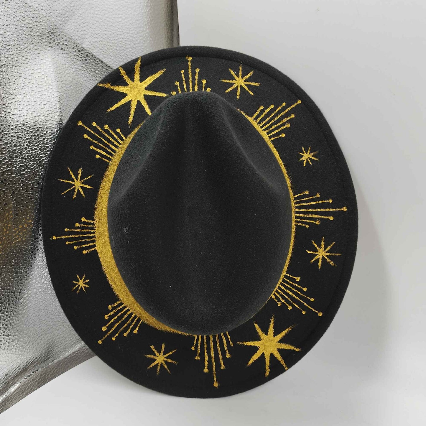 Chapéu Fedora Pintado à Mão Masculino e Feminino Chapéu Panamá Moda Primavera Outono com Pena Envolta Chapéu Fedora de Lã com Aba Grande