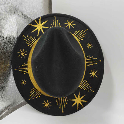 Chapéu Fedora Pintado à Mão Masculino e Feminino Chapéu Panamá Moda Primavera Outono com Pena Envolta Chapéu Fedora de Lã com Aba Grande