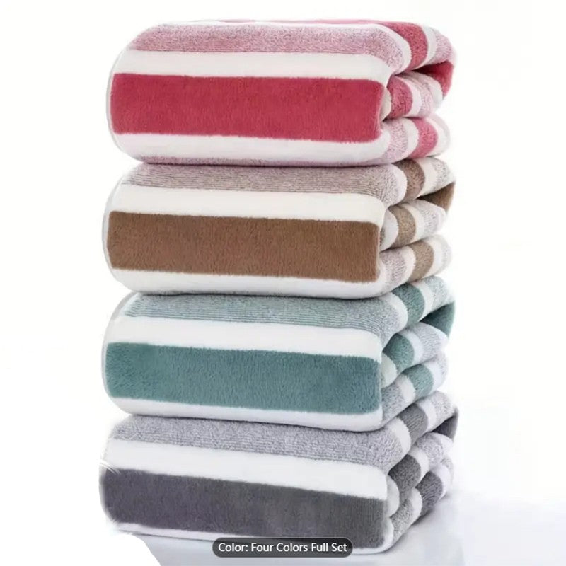 Conjunto de 4 Toalhas de Banho Listradas, Absorventes e de Secagem Rápida, Super Macias e Amigas da Pele Para o Banheiro de Casa