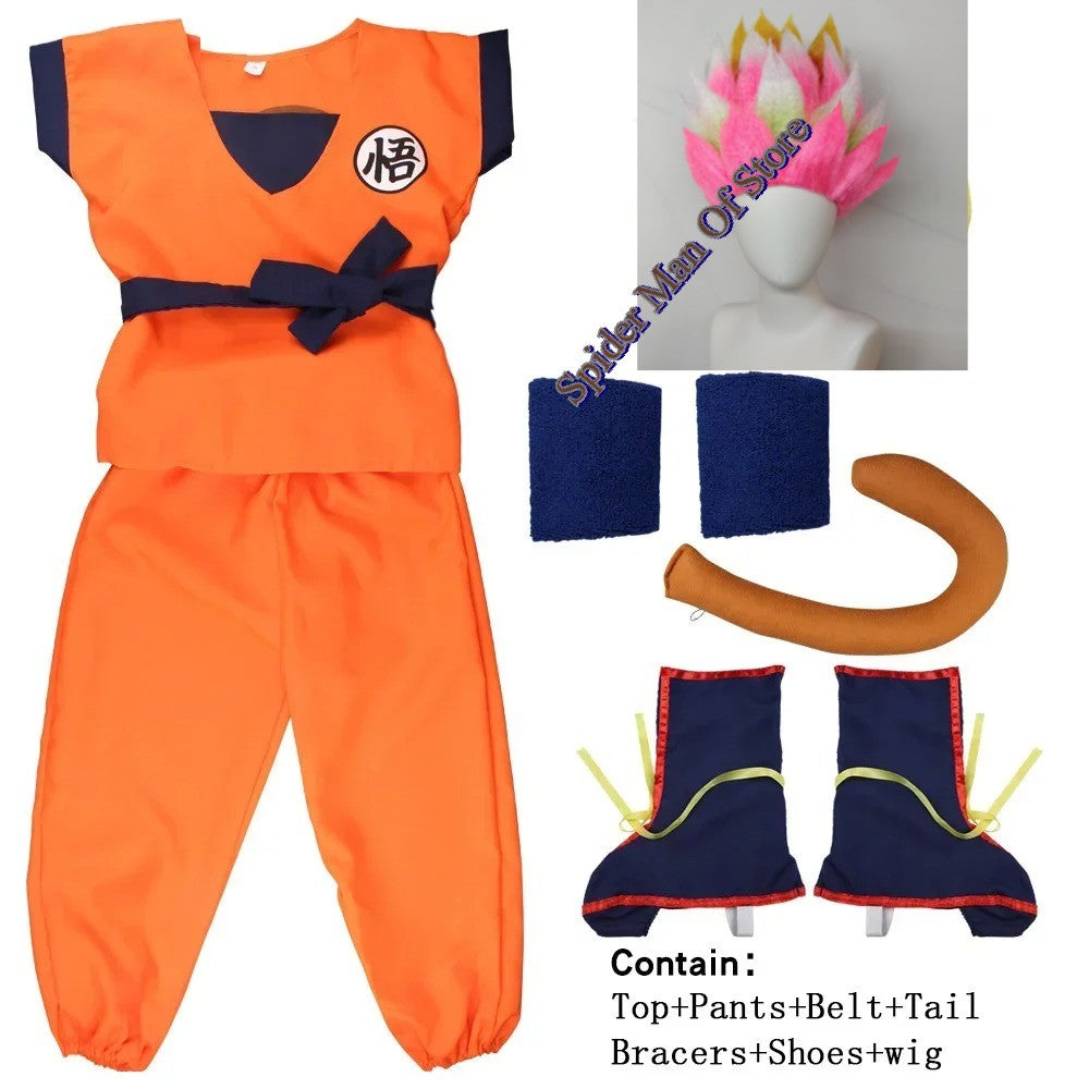 Adult Kids Son Goku Gui Carnival Cosplay Anime Costumes Halloween parties and Holiday Including Tail Wrist Wig Blue Gold Design