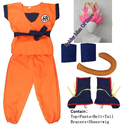Adult Kids Son Goku Gui Carnival Cosplay Anime Costumes Halloween parties and Holiday Including Tail Wrist Wig Blue Gold Design