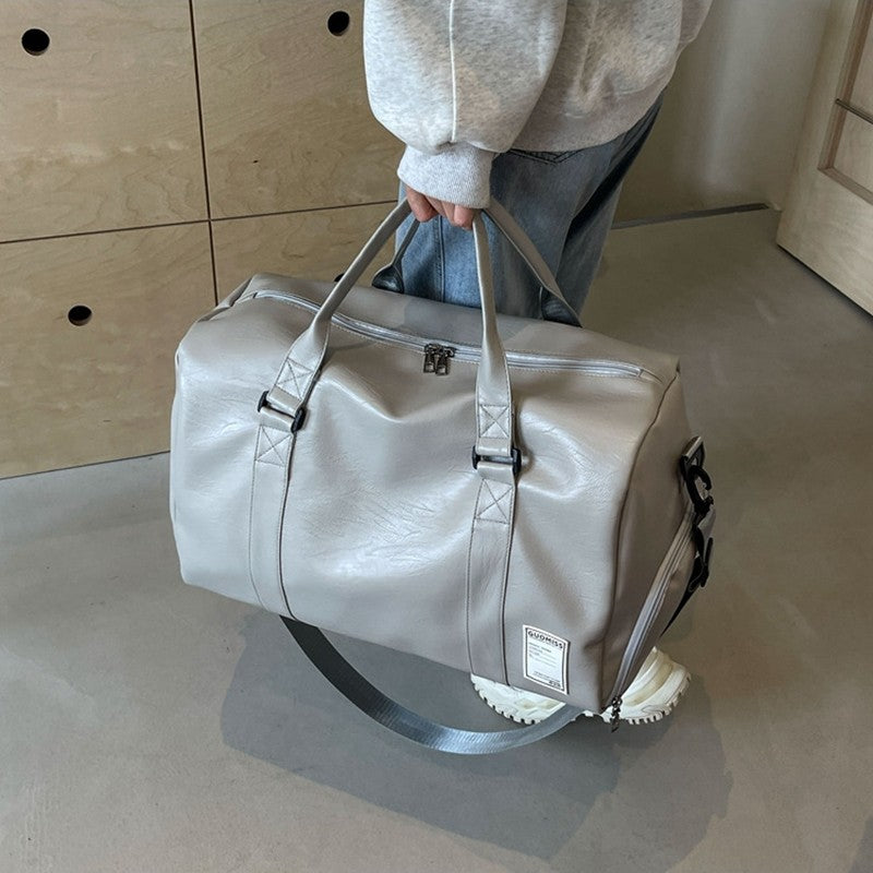 Fashion Women'S Travel Totes Duffle PU Leather Gym Sports Fitness Casual Luggage Handbag Shoes Pocket Shoulder Weekend Bag