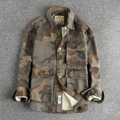 Three-dimensional pocket design all cotton bead sail woven washed old cargo shirt male army fan outdoor trend coat