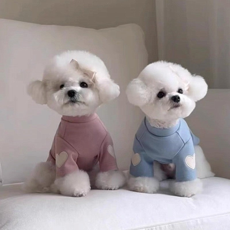 Moletom Bordado Coração Pequeno Cão Roupa Quente para Pet Teddy Camisa de Inverno Yorkshire Regata Macia