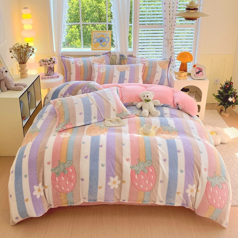 Capa de Edredom de Veludo Leite com Estampa de Panda Fofo para Decoração de Quarto de Meninos e Meninas, Roupa de Cama de Desenho Animado de Animais, Capa de Edredom Macia e Quente para Outono e Inverno