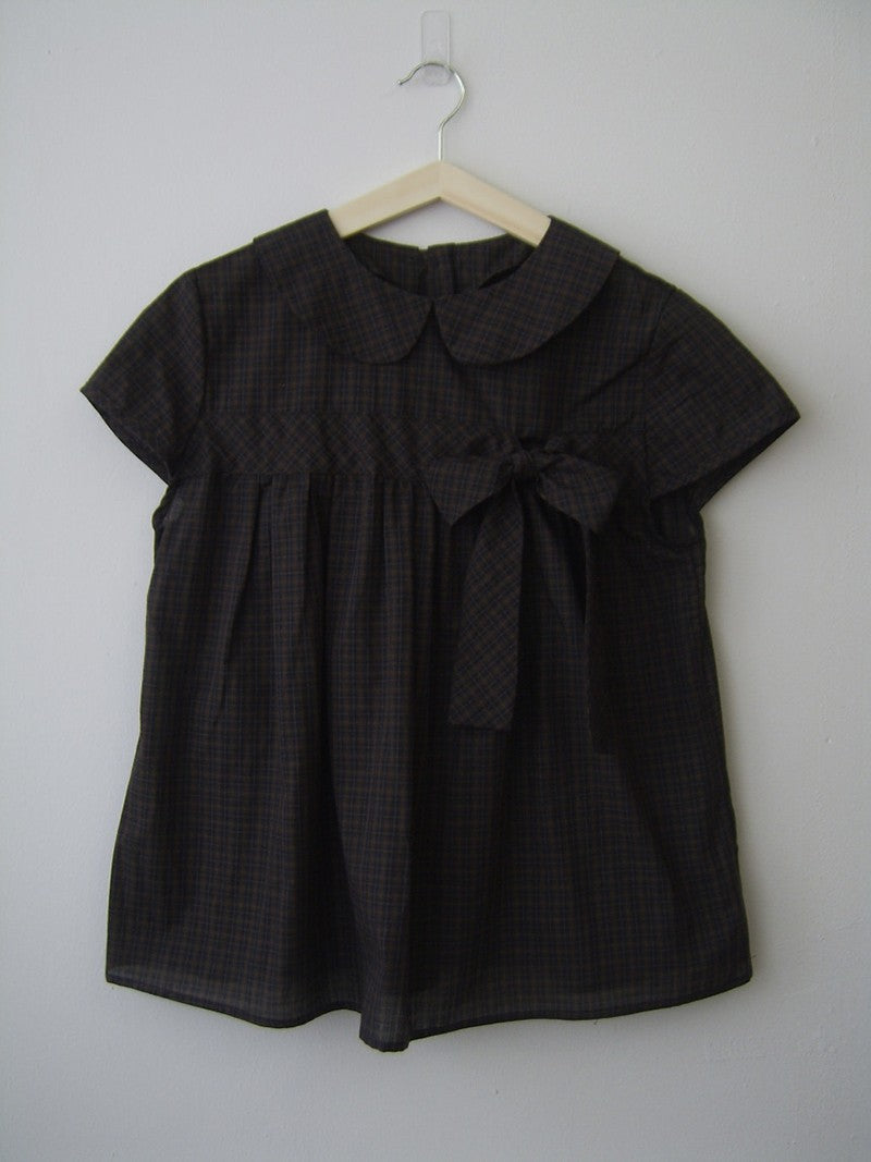 Vintage Plaid Shirts Women Japanese Harajuku Bow Peter Pan Collar Blouses Summer Korean Aesthetic Short Sleeve Casual Tops New