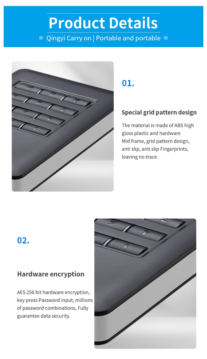 GODO M.2 MSATA Criptografia de hardware USB3.0 Criptografia de disco completo Instalação sem ferramentas com senha Caixa de disco rígido móvel 2,5" Sata