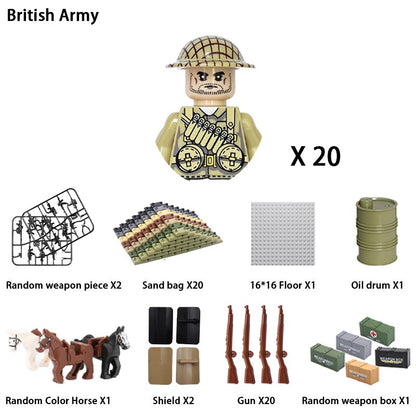 Brinquedos de blocos de montar para crianças: Modelos de Mini Armas de Exército Nacional de Guerra de Soldados de Infantaria da Segunda Guerra Mundial