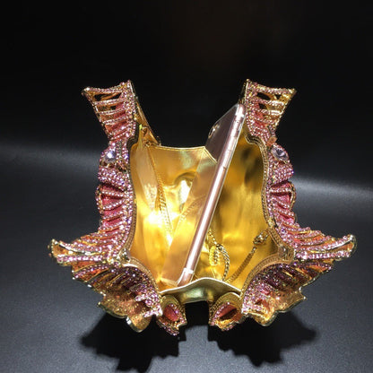 XIYUAN Pink/Black/Blue/Gold Crystal Evening Clutches Bag Hollow Out Women Metal Clutch Purse Wedding Party Prom Dinner Handbag