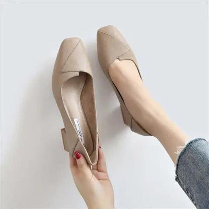 Four Seasons Shoes Soft Bottom Middle-aged Women's Shoes Chunky Heeled Mom Shoes Comfortable Casual Work Leather Shoes
