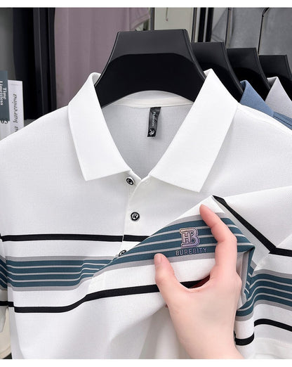 Advanced trend brand men's short sleeve polo shirt luxury striped summer breathable casual fashion letter embossed new T-shirt