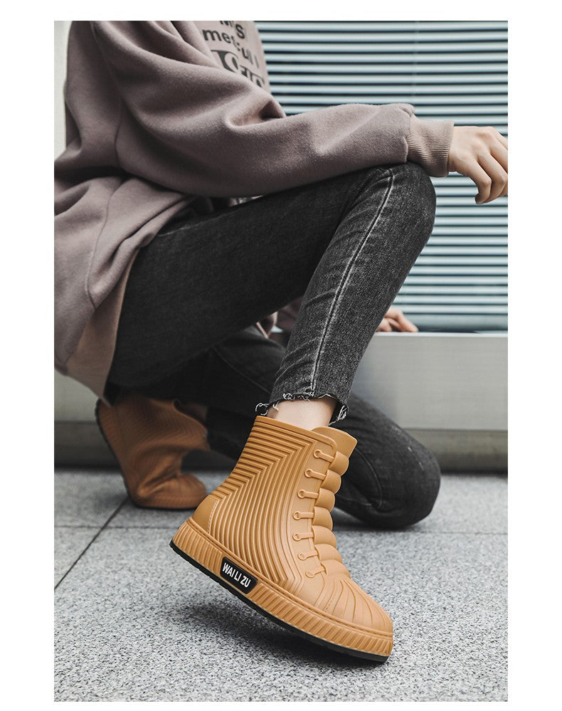 Versatile Casual Short-barreled Waterproof Shoes Men Women Lined With Fleece Warmth Anti-slip Wear-resistant Outdoors Rain Boots