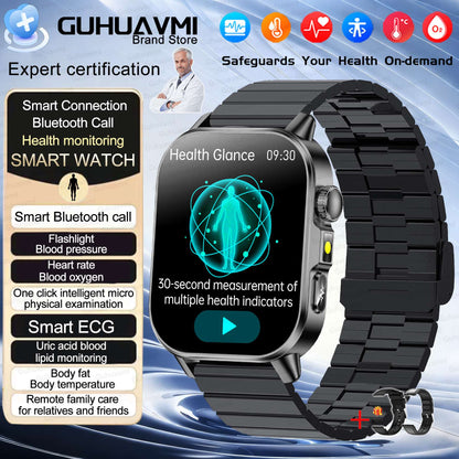 2026 New AI Health Diagnosis Smart Watch Body Analysis Uric Acid Blood lipids ECG+PPG Blood pressure call Smart watch Men Women