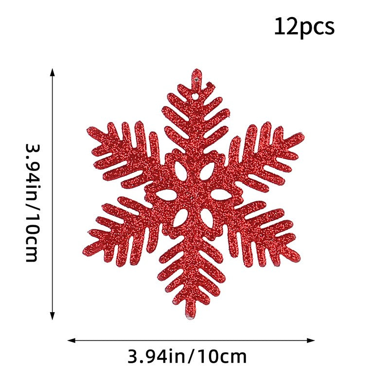 12PCS Pink Glitter Plastic Snowflake Decorations 10cm Christmas Tree Hollow Snowflake Pendants New Year Party Festival Supplies