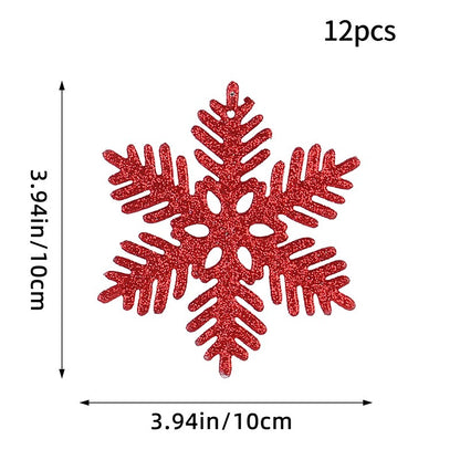 12PCS Pink Glitter Plastic Snowflake Decorations 10cm Christmas Tree Hollow Snowflake Pendants New Year Party Festival Supplies