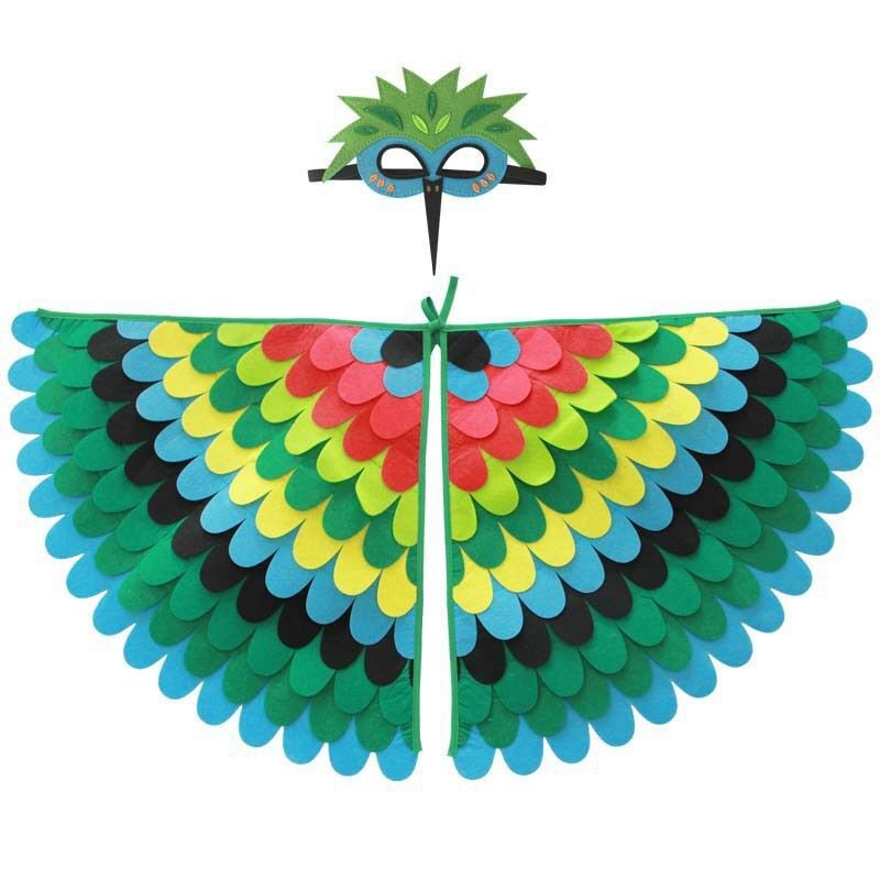 Bird Cosplay Costume Stage Performance Owl Peacock Wings Bird Felt Cape with Mask for Girls Boys Halloween Party Cloak