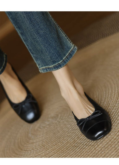 Mary Jane Women Loafers Hand Stitch Casual Streetwear Ballet Flats Soft Sole Solid Color Women Shoes Comfy Round Head Bow Shoes