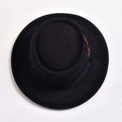 NEW Vintage Pork Pie Hat Mens Rolled Brim Felt Fedora Hat with Feather Gentleman Church Cap Trilby Jazz Hats