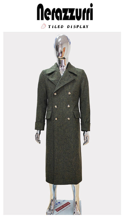 Nerazzurri Autumn Winter Long Luxury Elegant Chic Thick Warm Woolen Polo Coat for Men Double Breasted Wool & blends Overcoat