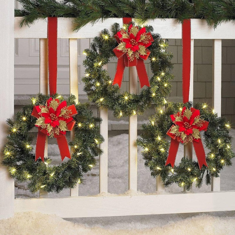10PCS Glitter Artificial Christmas Flowers for Xmas Tree Ornament Fake Flower Floral with Clips New Year Party Home Decoration
