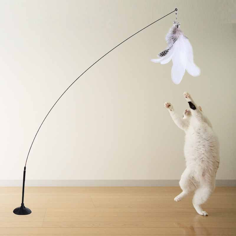 Brinquedo Engraçado para Gatos de Pena Colorida Fofa com Sino Ventosa Varinha Interativa Destacável para Gatinhos Brinquedos para Gatos