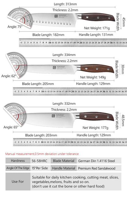 XINZUO 1PC/5PCS High Quality 3.5+5+8+8+8"  Paring Utility Cleaver Chef Knife Germany 1.4116 Stainless Steel Kitchen Knife Sets