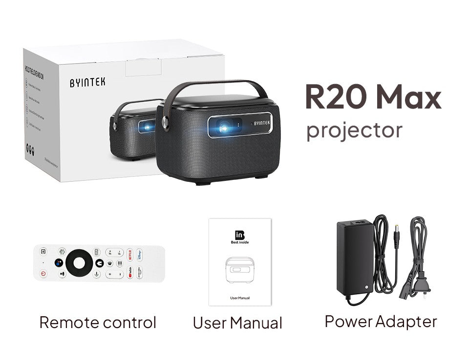 Mini Projetor BYINTEK R20 Max 4K DLP Smart WiFi Android 11.0 LED 1080P Projetores de Cinema em Casa ao Ar Livre Com Bateria de 15600mAh