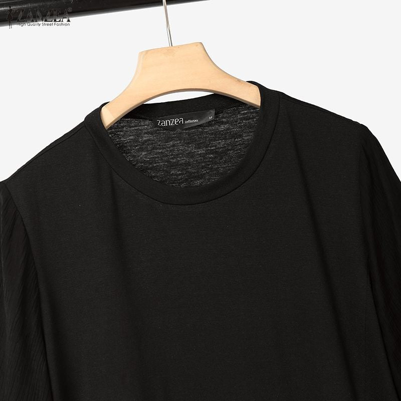 ZANZEA Women Summer Patchwork Blouse 2025 Casual O Neck Short Sleeve Tops Blusas Fashion Elegant Work Shirt Mujer Female Chemise