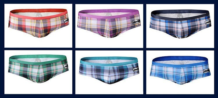GANYANR Brand Swimming Trunks Swimwear Men Sunga Swimsuit Bikini Gay Sexy Swim Shorts Plaid Briefs Low Waist Bulge Pouch 2017
