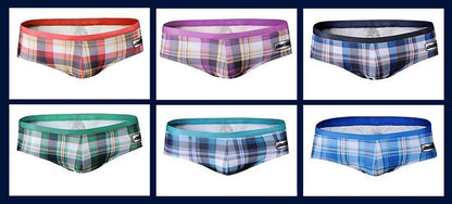 GANYANR Brand Swimming Trunks Swimwear Men Sunga Swimsuit Bikini Gay Sexy Swim Shorts Plaid Briefs Low Waist Bulge Pouch 2017