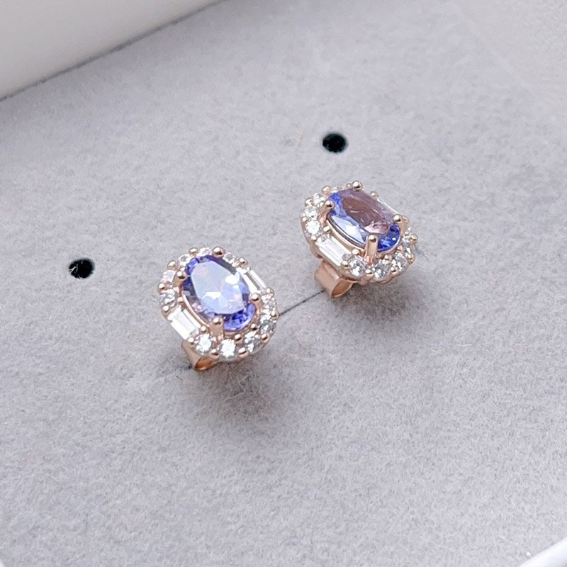 VVS Grade Natural Tanzanite Earrings Allergy 925 Silver Earring with 18K Gold Plated 4mm*6mm Total 1ct Tanzanite Jewelry