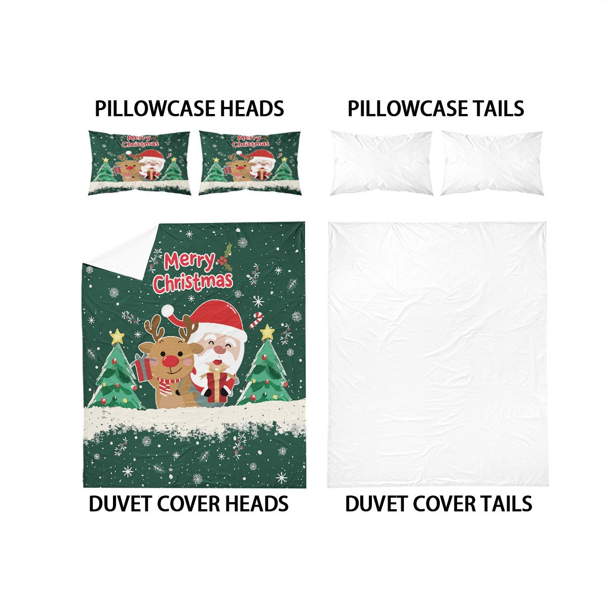 3pcs Santa Claus Christmas Tree Print Coreless Duvet Set Bedroom Dormitory Bedding Decoration Comfortable Machine Washable