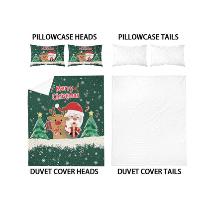 3pcs Santa Claus Christmas Tree Print Coreless Duvet Set Bedroom Dormitory Bedding Decoration Comfortable Machine Washable